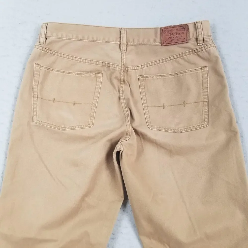 Polo Ralph‎ Lauren Authentic Dungarees Jeans Mens 36x32 Beige Straight Denim